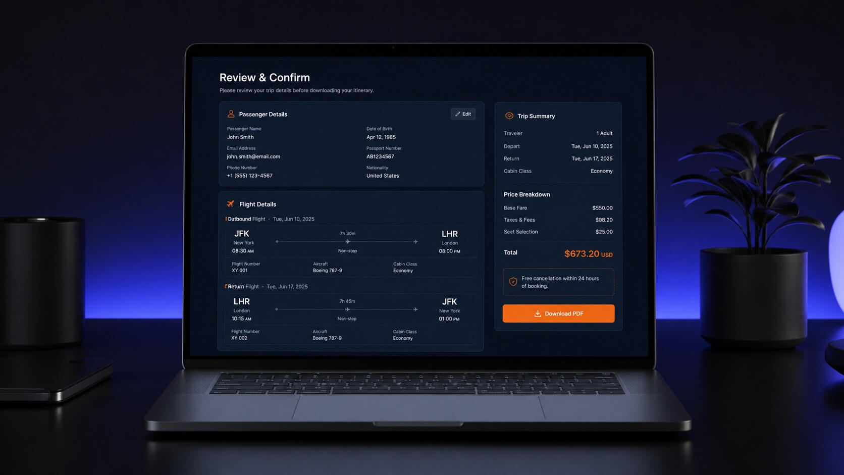Premium flight itinerary generator tool — GDS format PDF for visa applications